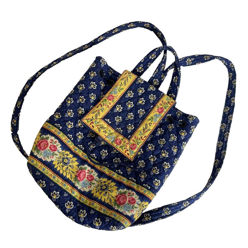 Vera Bradley French Blue Quilted Cotton Mini Backpack Floral Vintage Made in USA